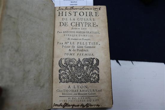 Granziani, Antonio Maria - Histoire de la guerre de Chypre, 2 vols, 8vo, contemporary calf, text browned,